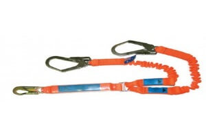 Twin Access Elasticized Shock Absorbing Lanyard with Scaffold Hooks